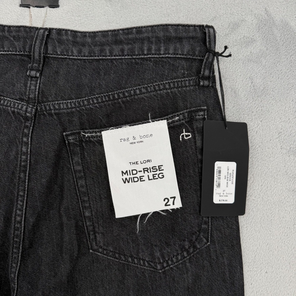 Rag & Bone Lori Mid-Rise Wide Leg Jeans Senoia Black Grey Women's Size 27 NEW - Picture 12 of 16